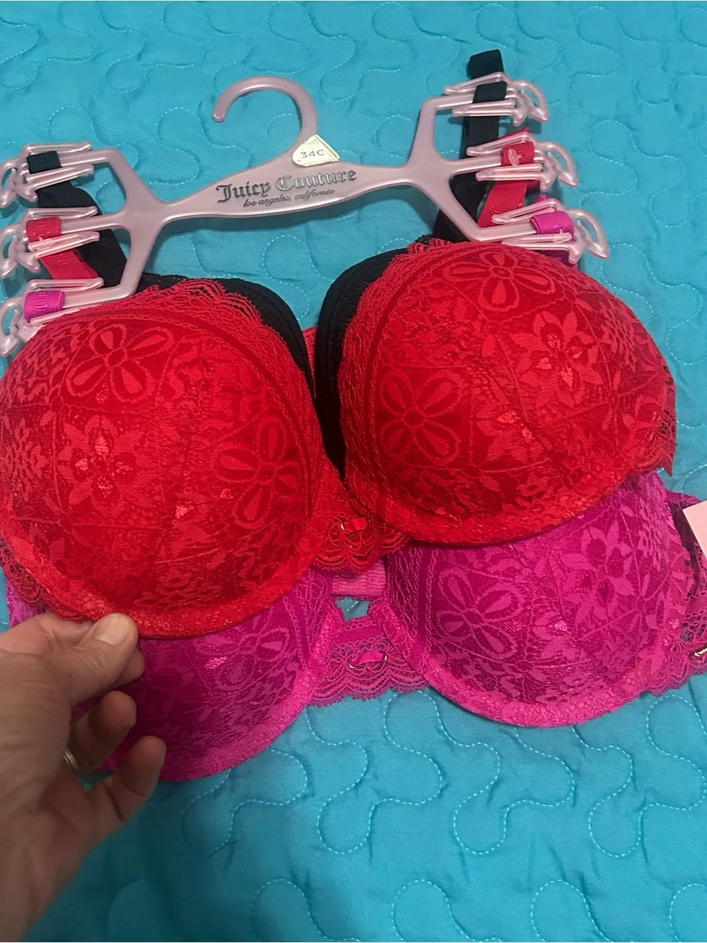 Juicy Couture Women's Black, Red & Pink Lace Push-Up Bras - 3-Pack